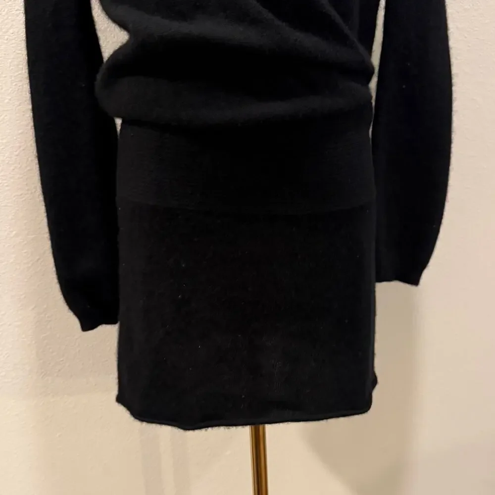 Aqua Black 100% Cashmere Mini Sweater Dress Black Long Sleeve Luxury Old Money